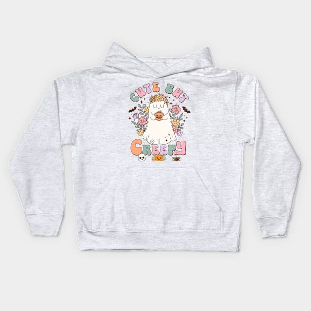 Cute But Creepy Groovy Halloween Ghost Kids Hoodie by Hypnotic Highs